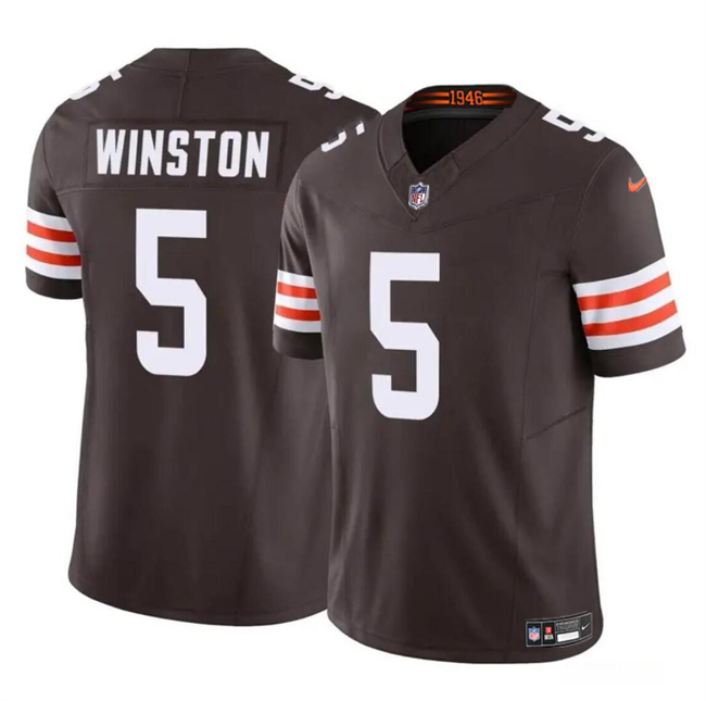 Men's Cleveland Browns #5 Jameis Winston Brown 2023 F.U.S.E Vapor Limited Stitched Football Jersey